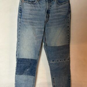 BDG Blue Cropped Jeans with Patchwork Design and Knee Patches